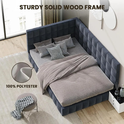 Modern Grey Wooden Daybed Frame with Wood Slat Support - DSARD