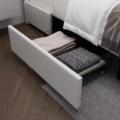 LED Smart Platform Bed with Upholstered Headboard and Storage Drawers - DSARD