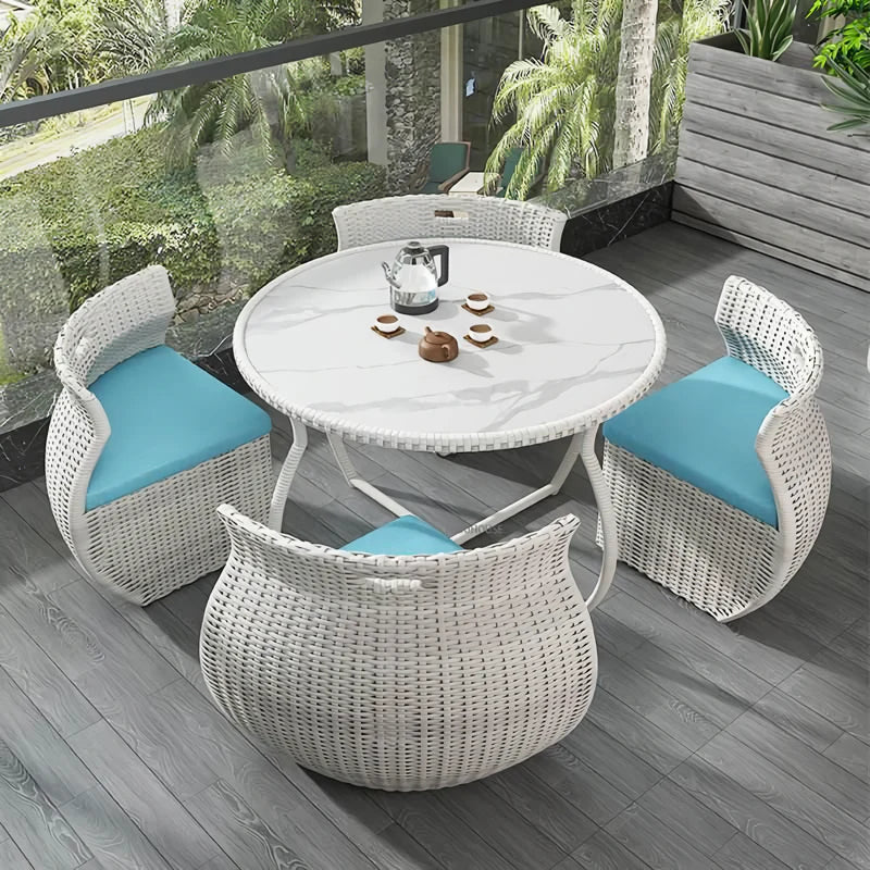 Modern Minimalist Rattan 4-Person Outdoor Dining Set - DSARD