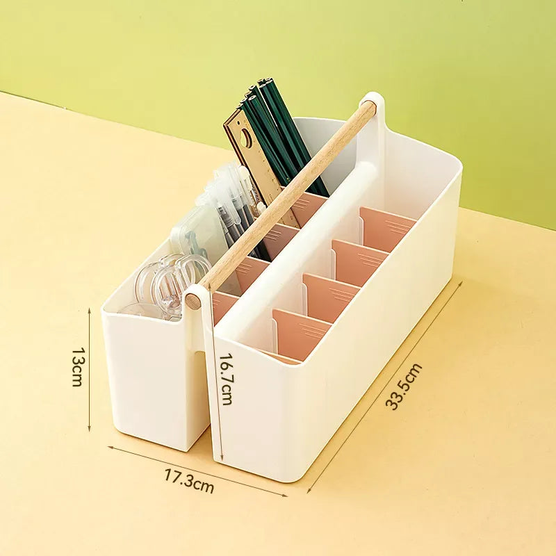 Adjustable Plastic Desktop Organizer Caddy with Wooden Handle - DSARD