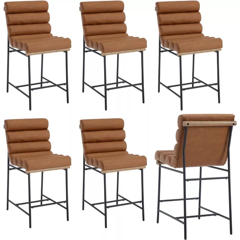 Tufted Counter Height Bar Stools with PU Leather & Footrest – Set of 2 - DSARD