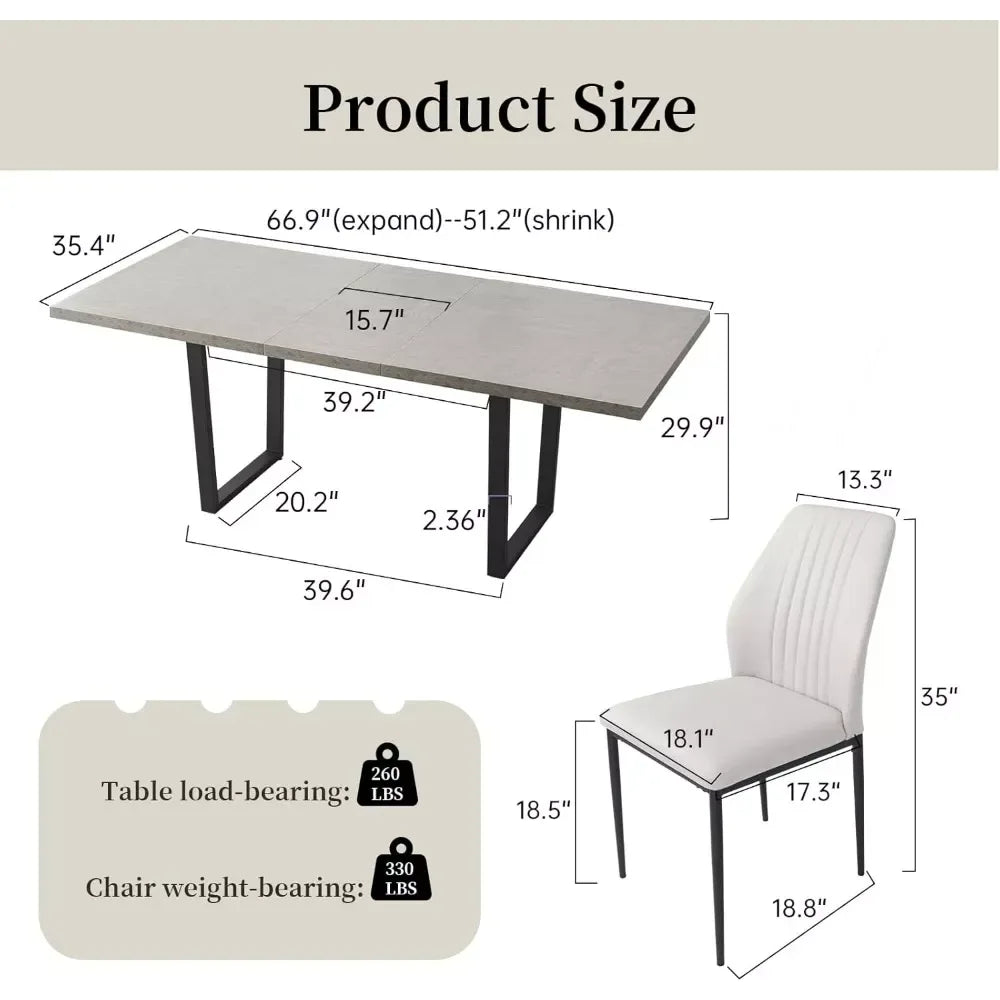 7-Piece Extendable Dining Table Set with Upholstered Chairs for 6-8 People - DSARD - DSARD