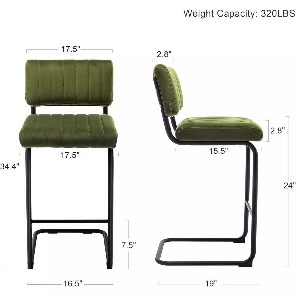 Modern Counter Height Velvet Back Bar Stools with Metal Legs, Set of 2 - DSARD