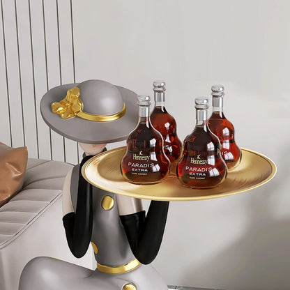 Nordic Abstract Girl Sculpture with Tray for Home Decoration - DSARD