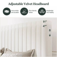 Queen Velvet Upholstered Bed Frame with Adjustable Headboard & Storage - DSARD