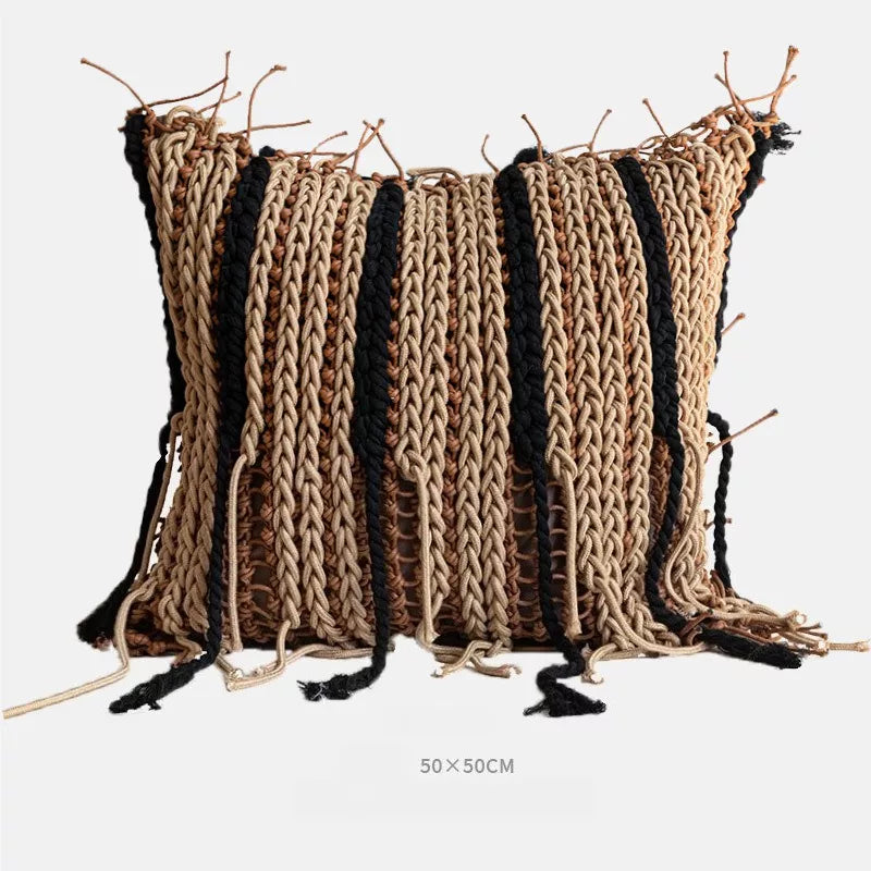 Brown Woven Throw Pillow Cover 12×20 / 20×20 Inch – Modern Luxe Décor