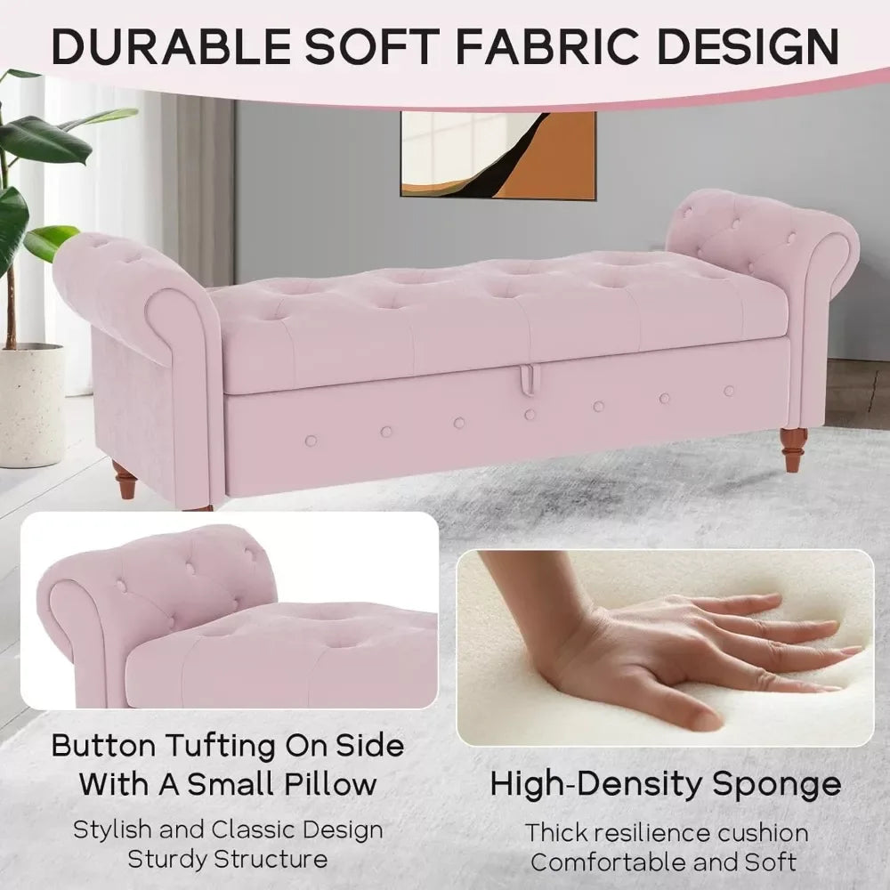 63” Tufted Storage Ottoman Bench with Rolled Arms for Bedroom & Living Room - DSARD - DSARD
