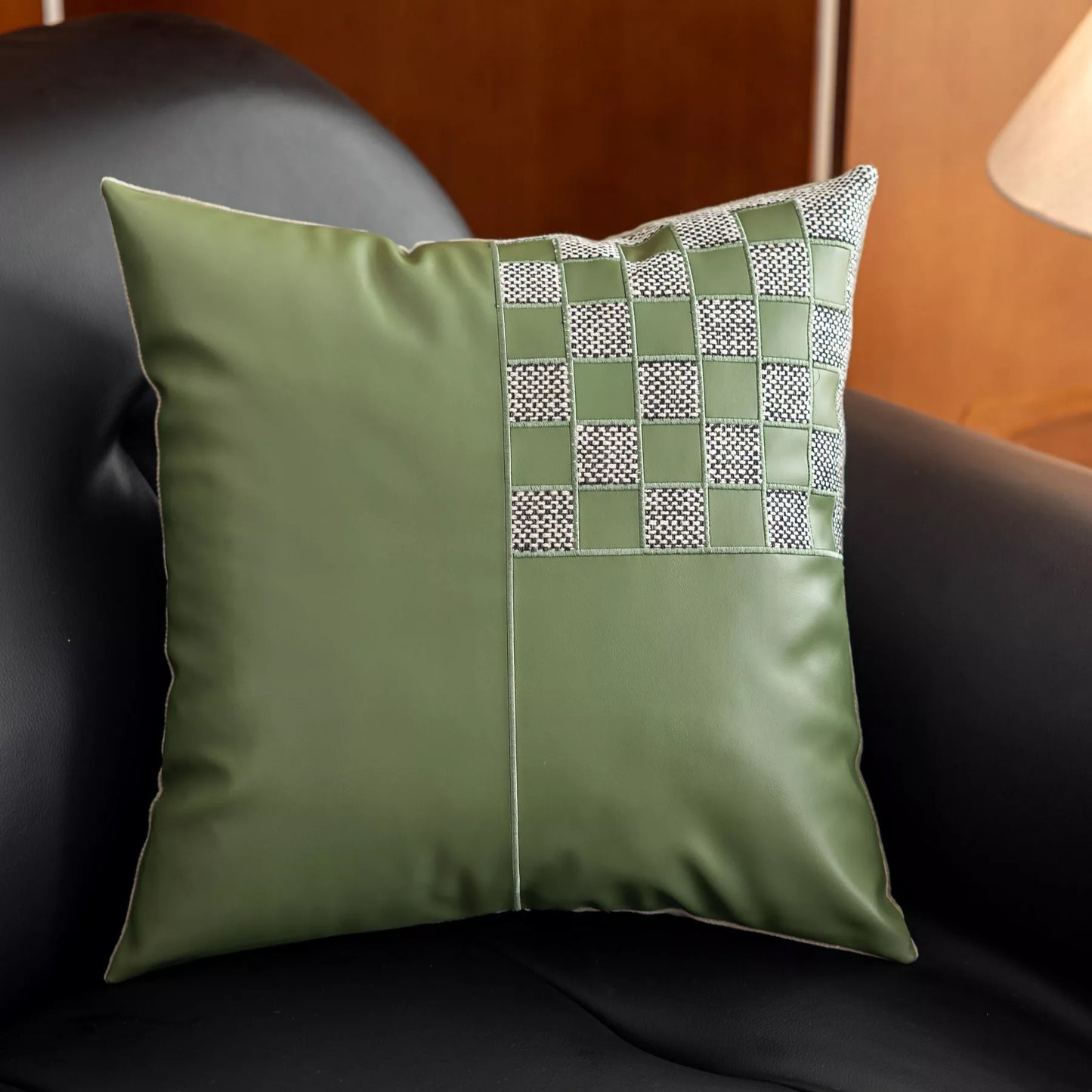 Luxury 18x18in Small Grid Throw Pillow Cover – French Stamped Decorative Cushion