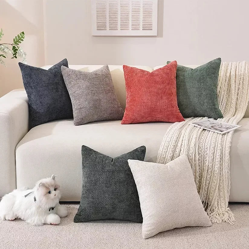 Easy-Clean Modern Solid Color Chenille Sofa Cushion Cover – Plush Square Pillowcase - DSARD
