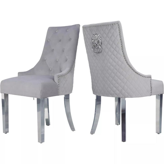 Velvet Wingback Dining Chairs Set of 2 – Tufted with Chrome Legs & Pull Ring - DSARD