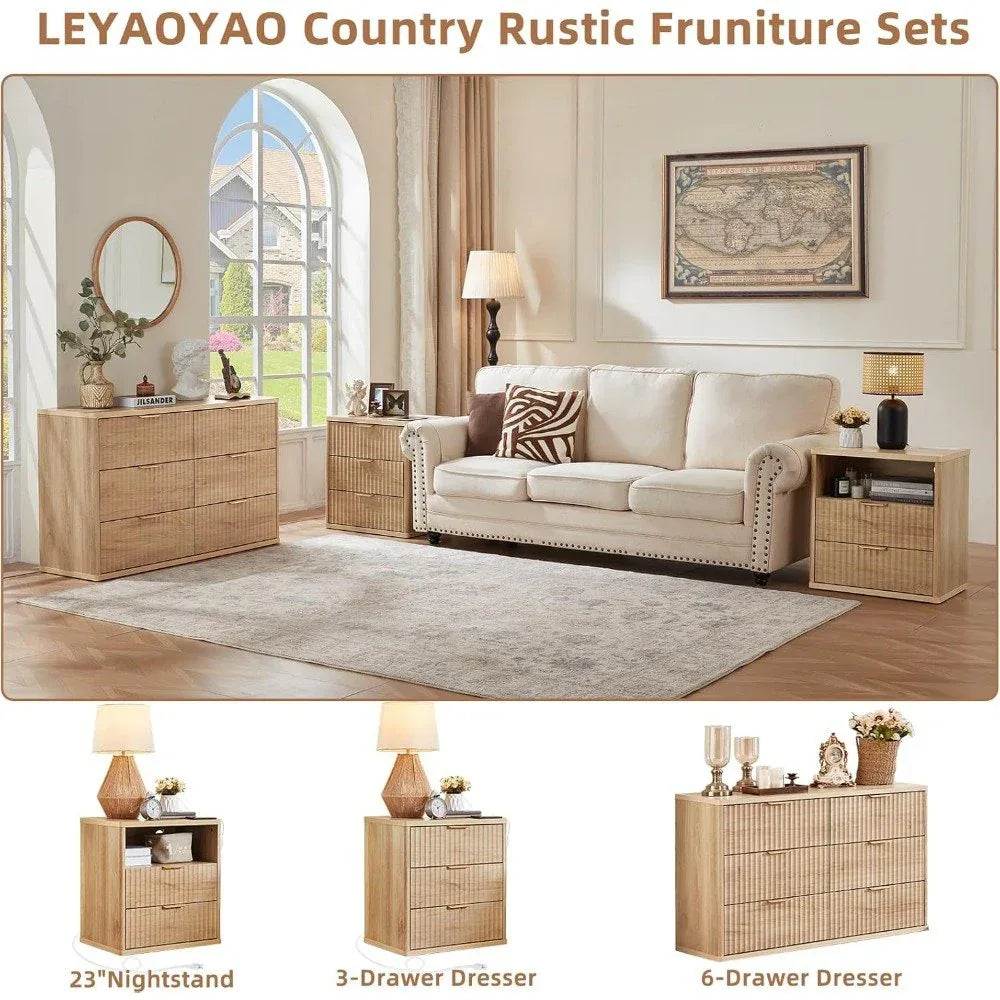 23" Wide Fluted Farmhouse Premium Nightstands with Charging Station, Set of 2 - DSARD