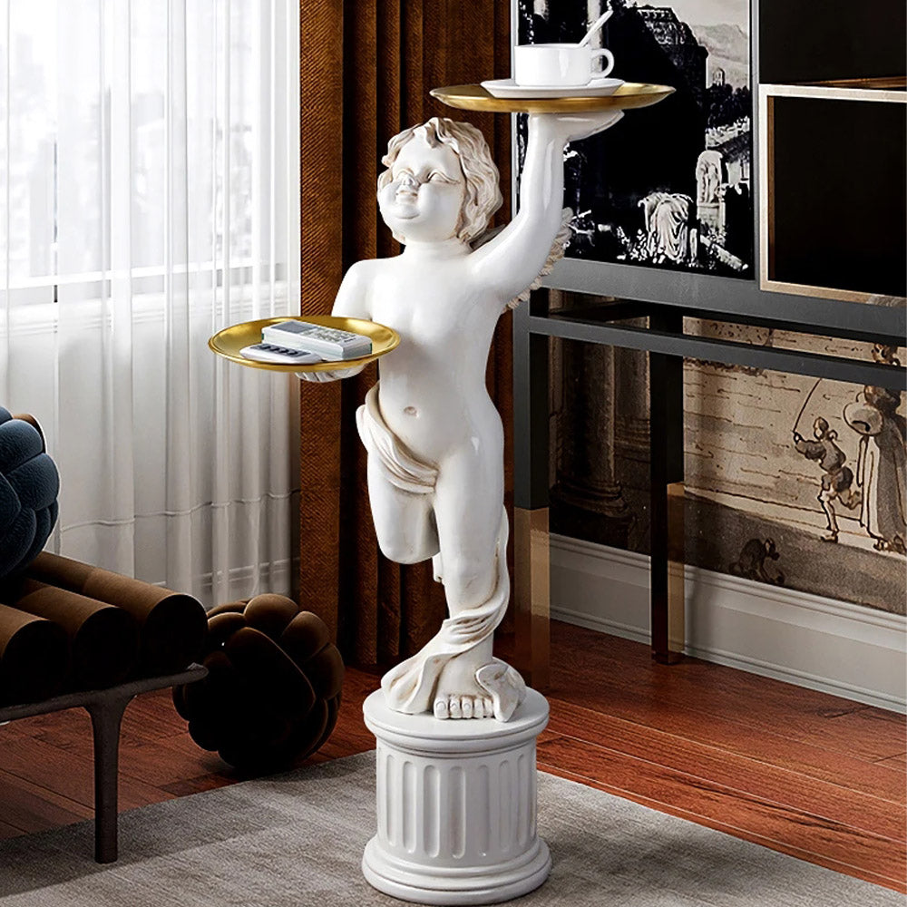 DSARD European Style Cupid Angel Resin Statue with Tray