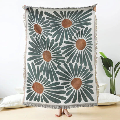 Floral Cotton Throw Blanket – Versatile Home Décor & Outdoor Accessory, 50″x60″
