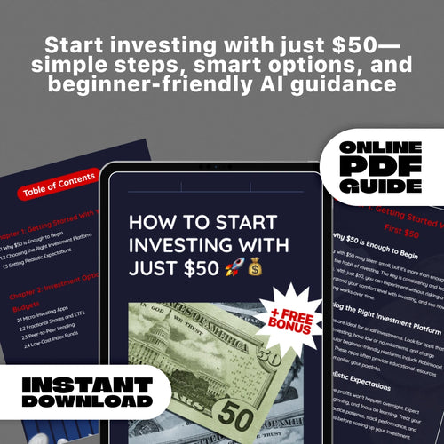 How to Start Investing With Just $50 | Beginner-Friendly Investing Guide | Digital Download eBook for Small Budgets, Micro-Investing, Fractional Shares & ETFs