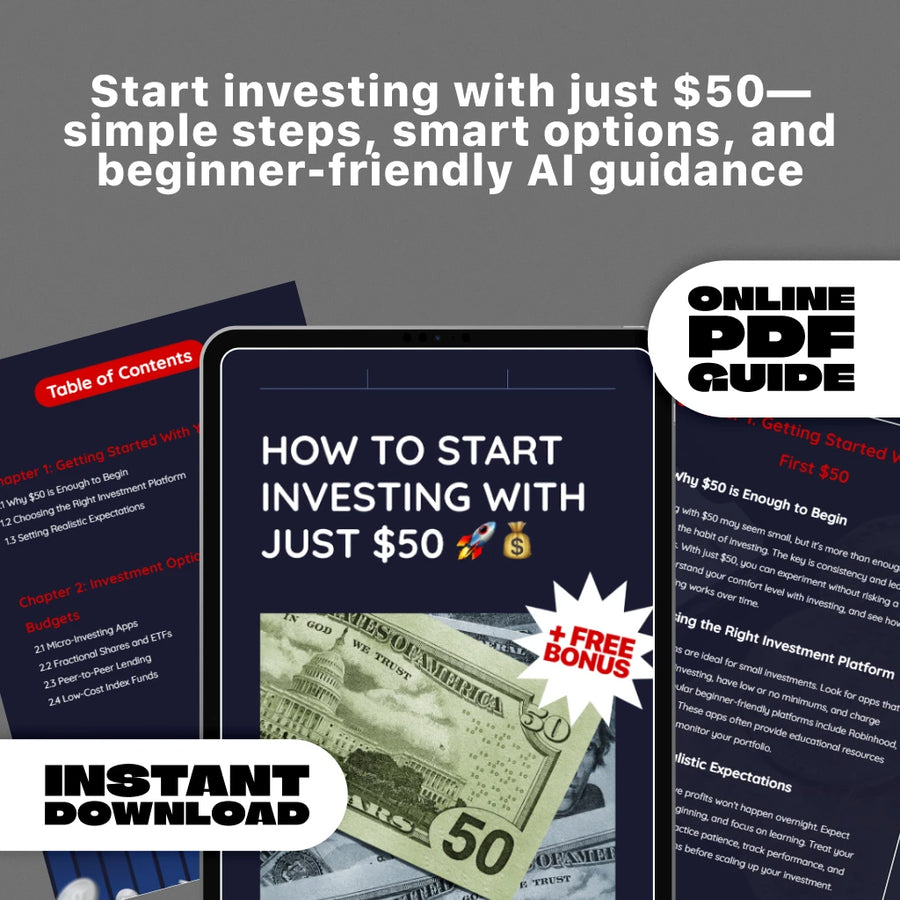 How to Start Investing With Just $50 | Beginner-Friendly Investing Guide | Digital Download eBook for Small Budgets, Micro-Investing, Fractional Shares & ETFs