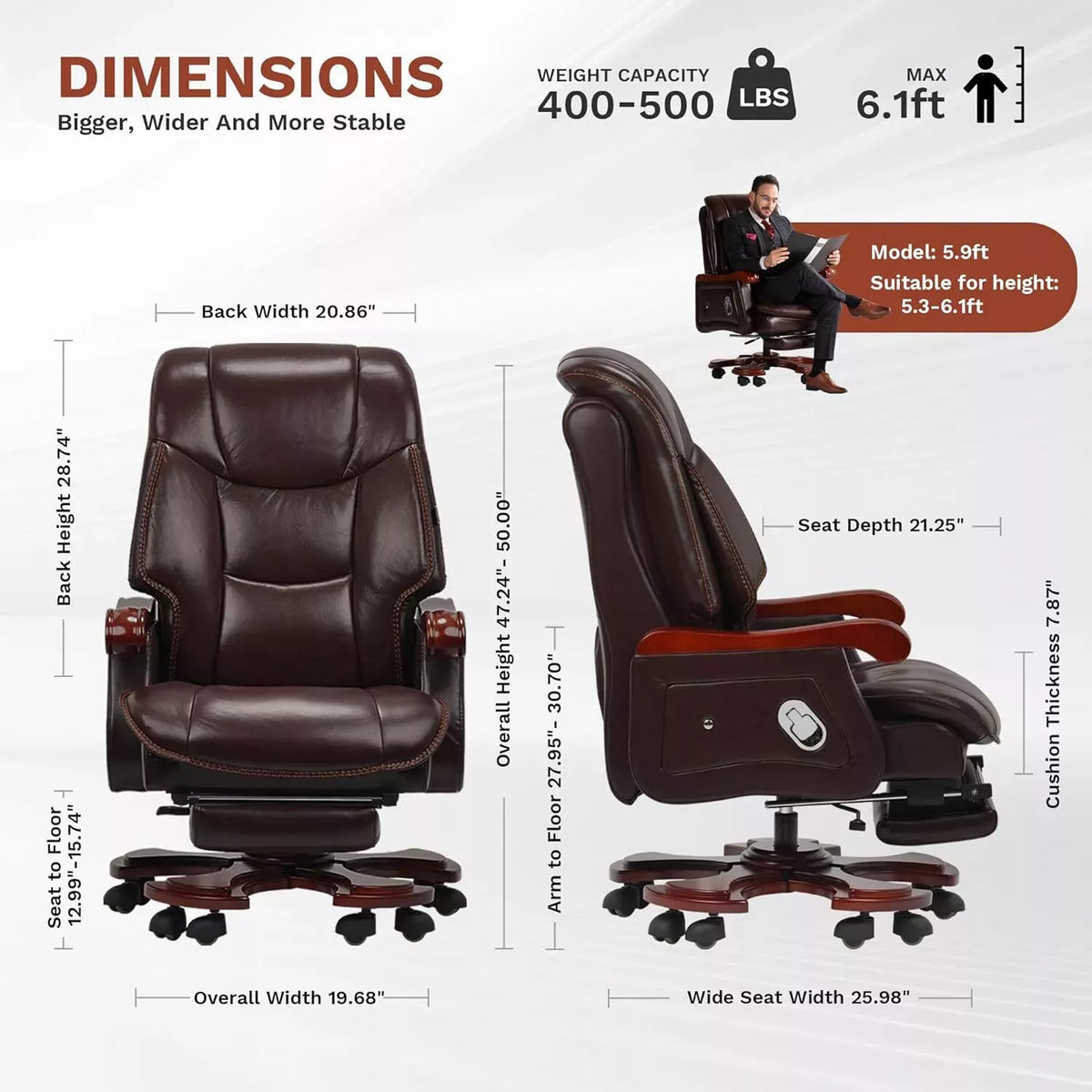 Luxury Leather Executive Office Chair with Massage and Footrest - DSARD