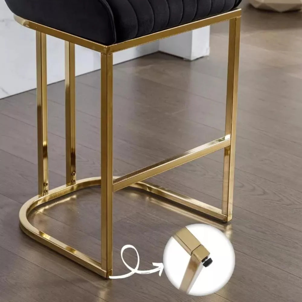 Modern Velvet Bar Stools Set of 4 with Gold Base – Comfortable Counter Height Breakfast Stools - DSARD