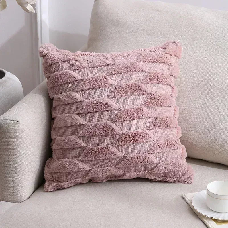 2-Piece Solid Color Plush Pillowcase Set with 3D Wave Pattern – 45x45cm