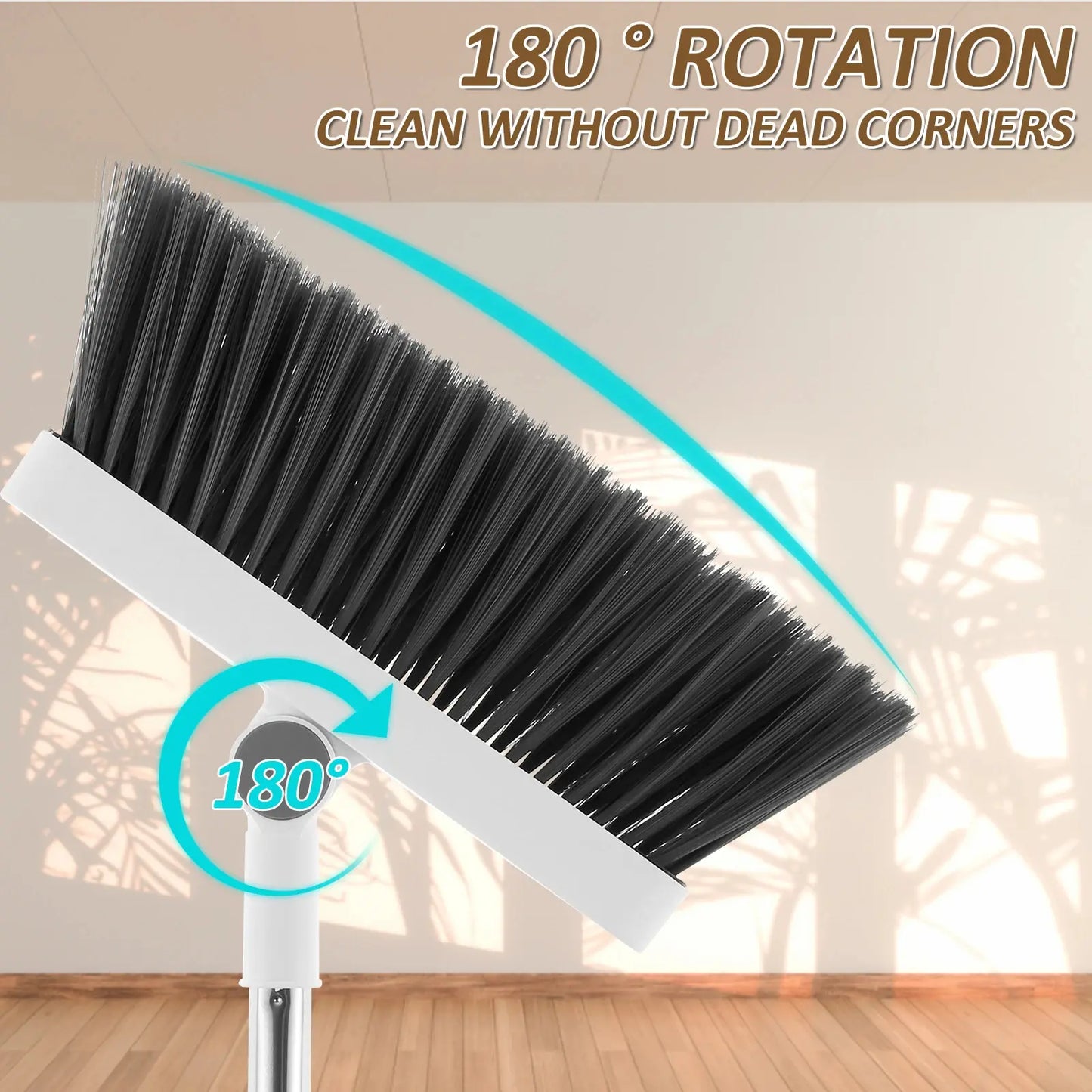 Squeegee Broom Dustpan Floor Brush Set with Stand - Adjustable Handle, Non-Stick, Hair Removal