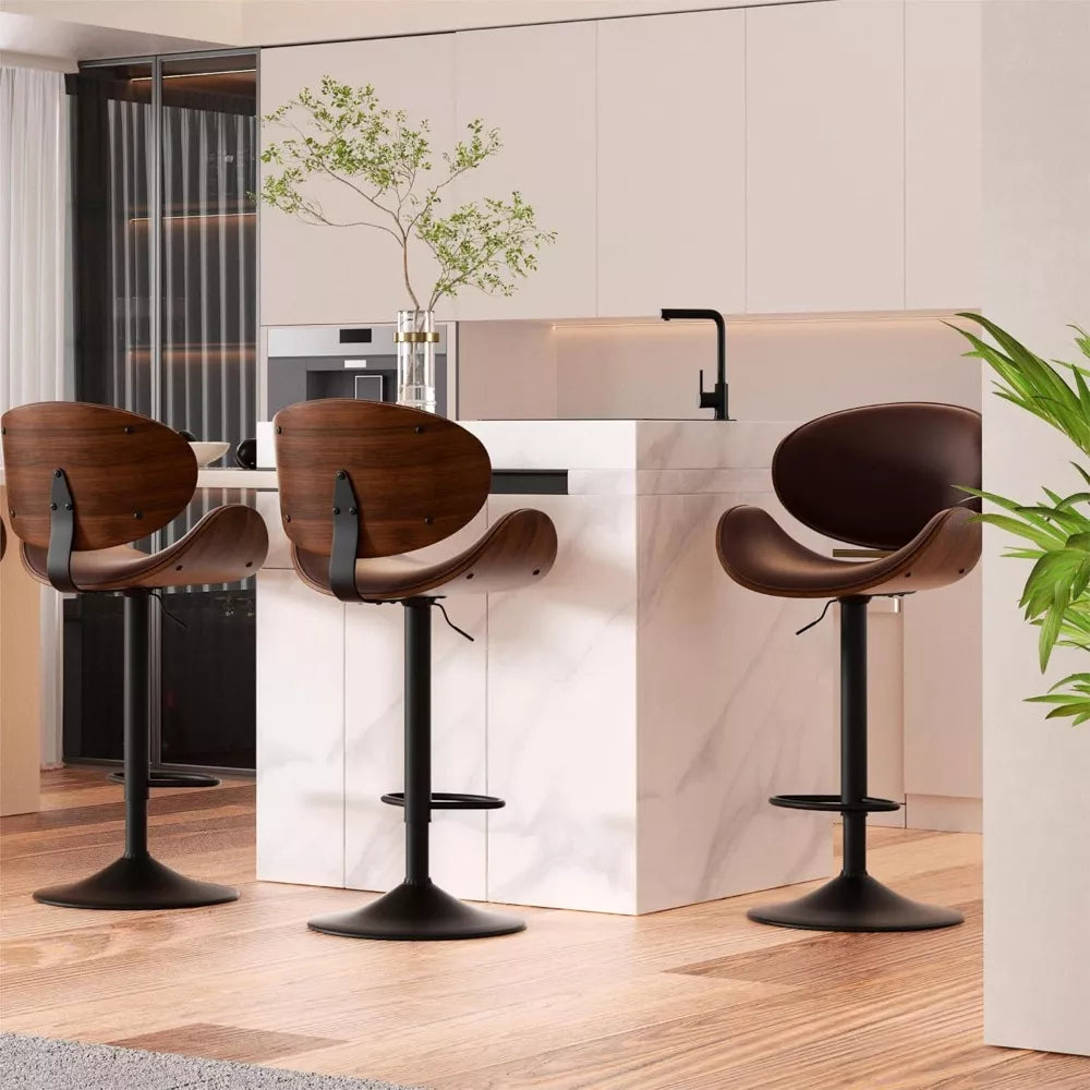 Swivel Bar Stools Set of 2, Adjustable Height with Backrest and Footrest – PU Leather Upholstered - DSARD