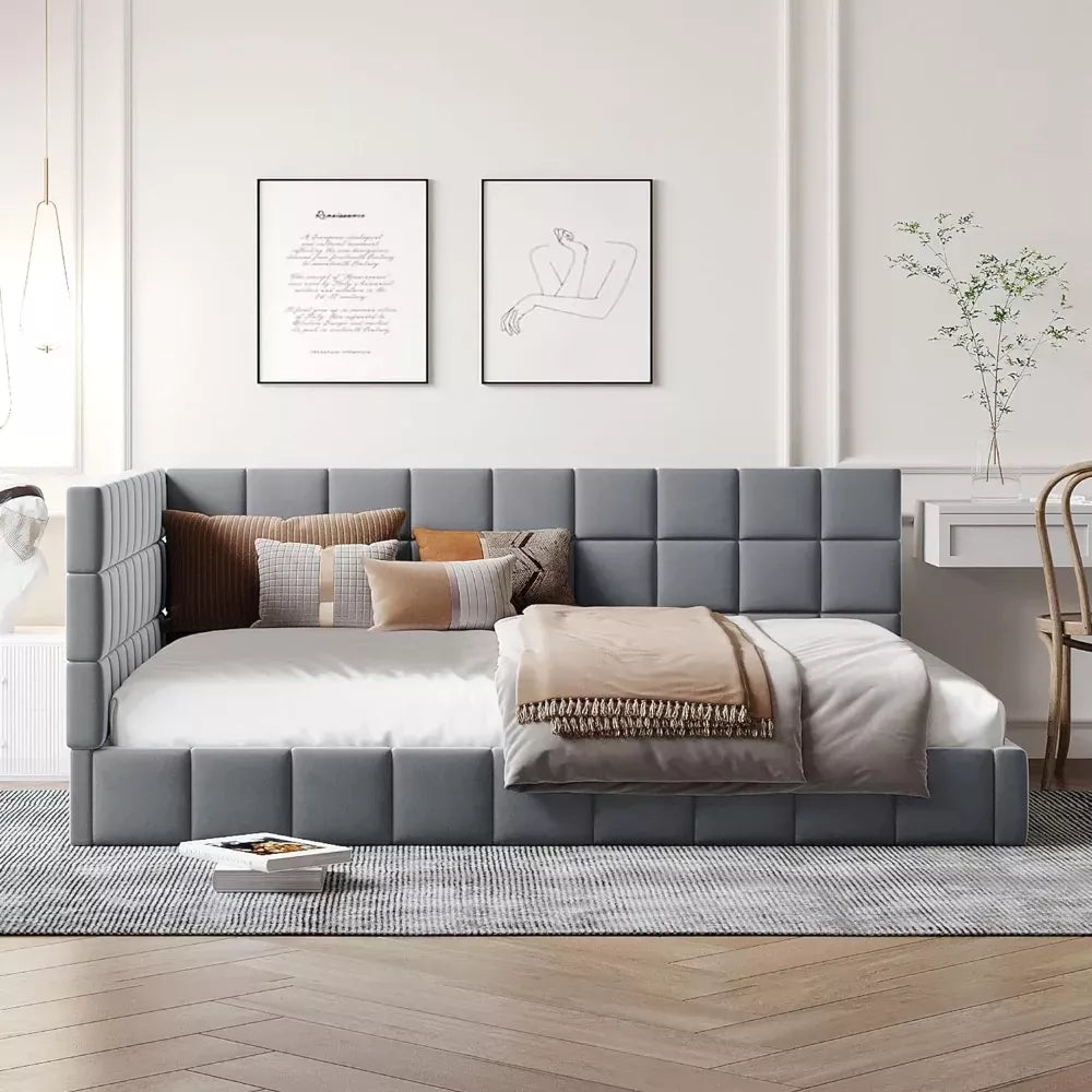 Grey Wooden Daybed Frame with Wood Slat Support – Modern Bedroom