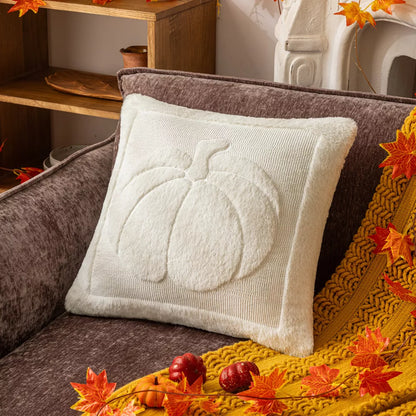 Plush Pumpkin Leaf Cushion Cover – Autumn Faux Fur Pillow Case 18×18 Inc