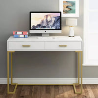 Modern White and Gold Vanity Desk with 2 Drawers - DSARD