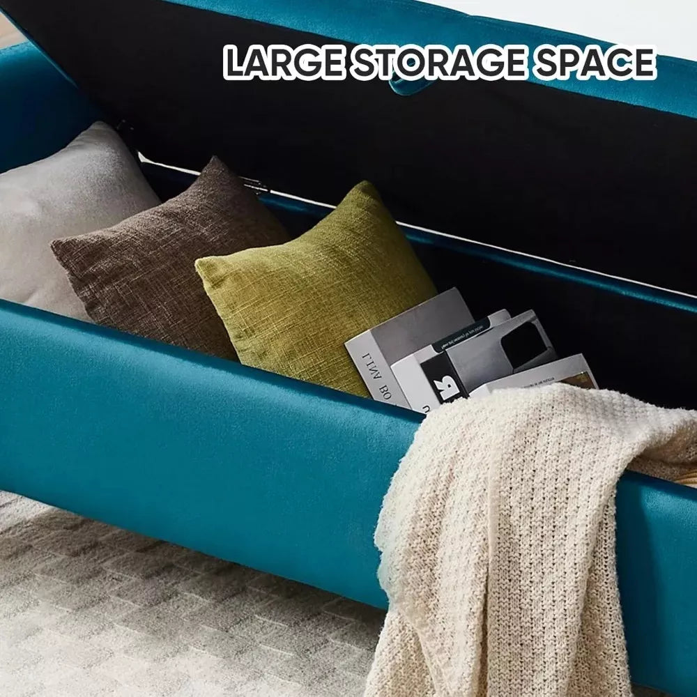 Velvet Storage Ottoman Bench with Armrests, 67″ Upholstered End of Bed Bench - DSARD