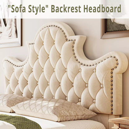 Queen Size LED Bed Frame with Tall Tufted Headboard - DSARD