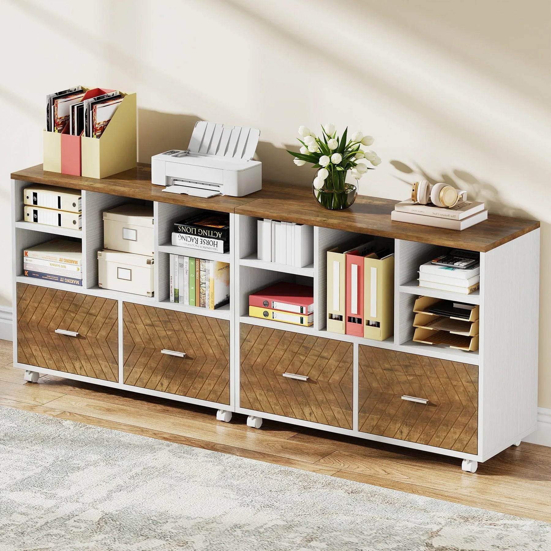 2-Drawer Wood Lateral File Cabinet with Shelves and Rolling Wheels - DSARD