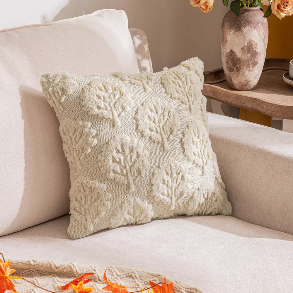 Fall Leaf & Squirrel Embroidered Plush Pillow Cover – Cozy Thanksgiving Décor