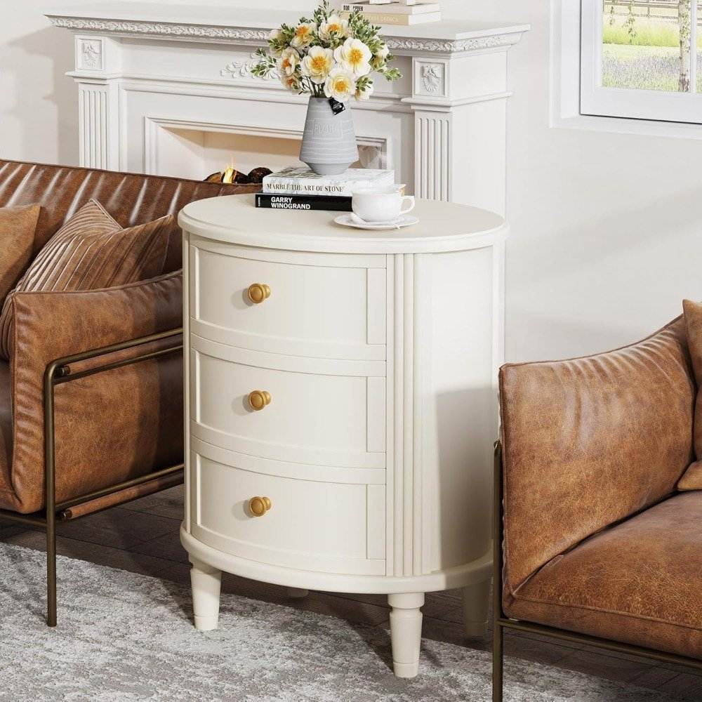 Set of 2 Modern Oval Premium Nightstands with Storage