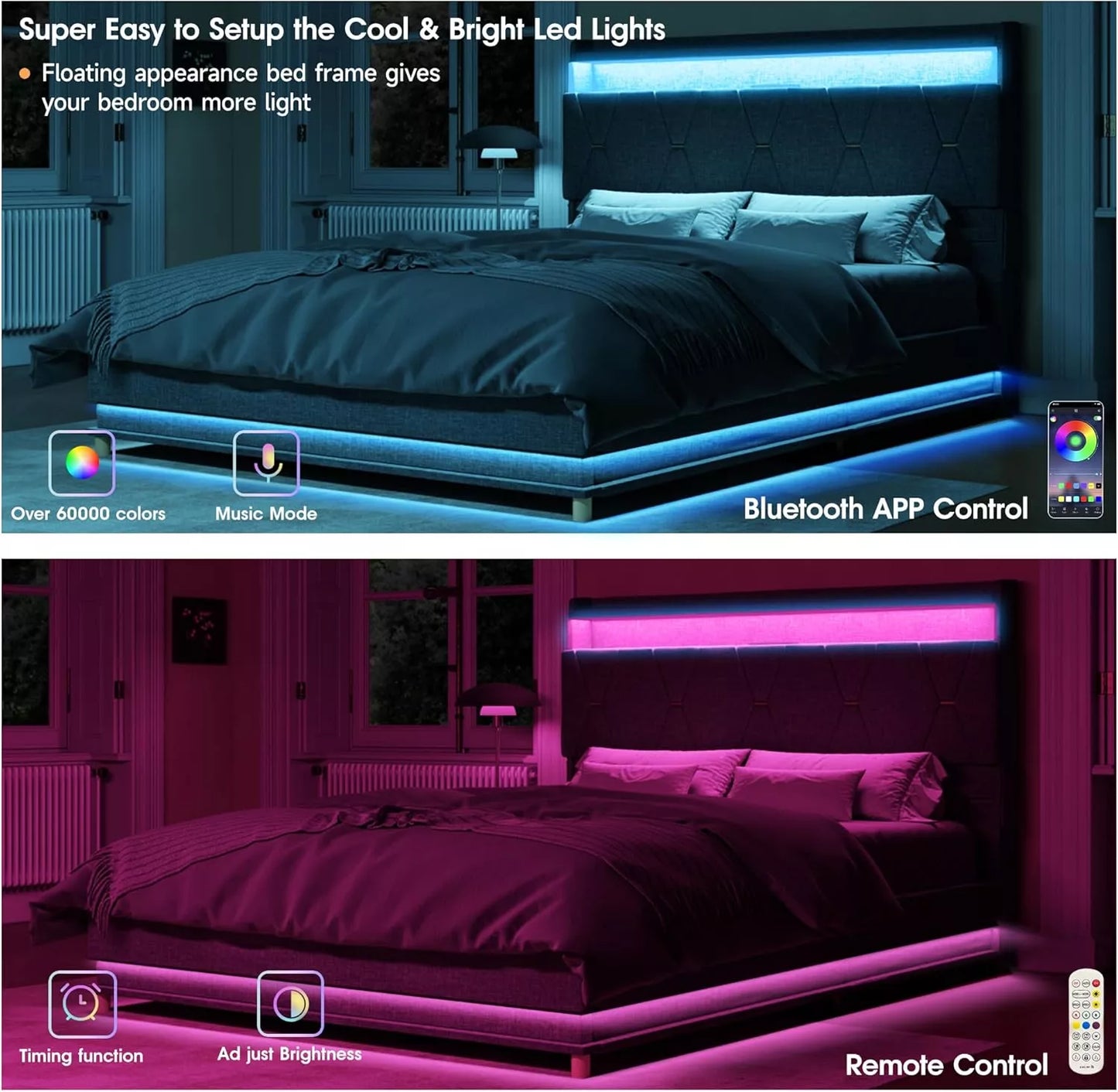 Full Size Upholstered Bed Frame with Lift-Up Storage, Charging Ports & LED Lights - DSARD