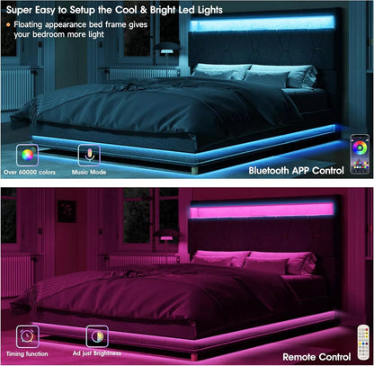 Full Size Upholstered Bed Frame with Lift-Up Storage, Charging Ports & LED Lights - DSARD