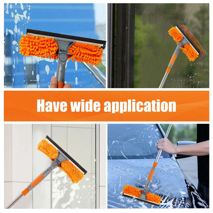 Window Squeegee Cleaner Kit with 13.78 FT Extension Pole - 2-in-1 Double-Sided Window Cleaning Tool