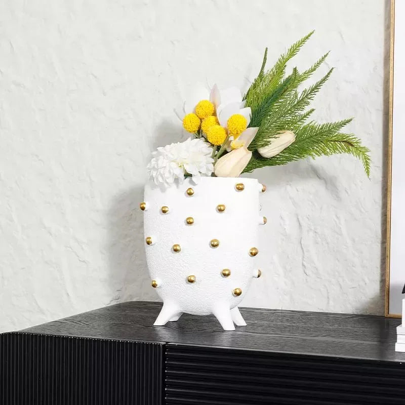 Creative Geometric Golden Sphere Resin Flower Vase for Modern Home Decor - DSARD