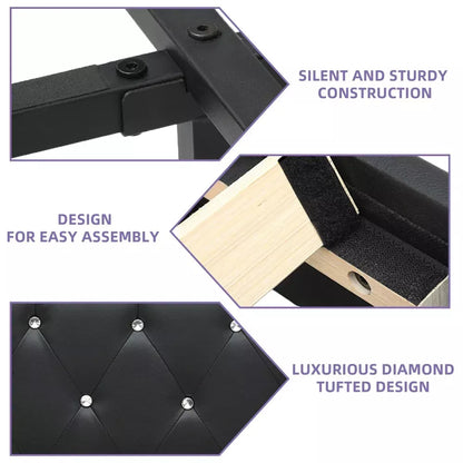 Queen Floating Bed Frame with LED Lights, Crystal-Tufted Headboard, and USB Charging Ports - DSARD