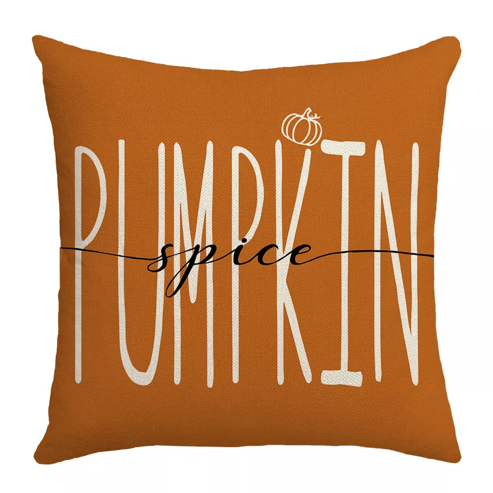 Fall Pumpkin Linen Blend Decorative Throw Pillow Covers 18×18 Inch