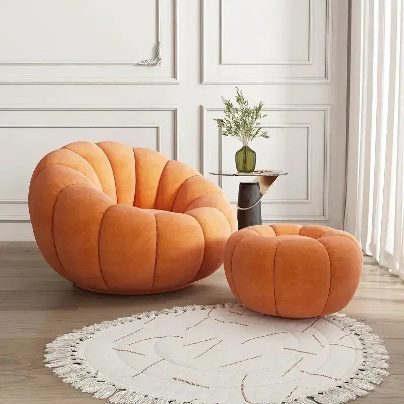 DSARD Modern Minimalist White Velvet Lazy Sofa Pumpkin Shape Relax Chair - DSARD