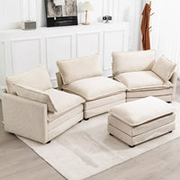 Oversized Modular Sectional Sofa with Movable Ottoman, 4-Seater L-Shaped Corduroy - DSARD