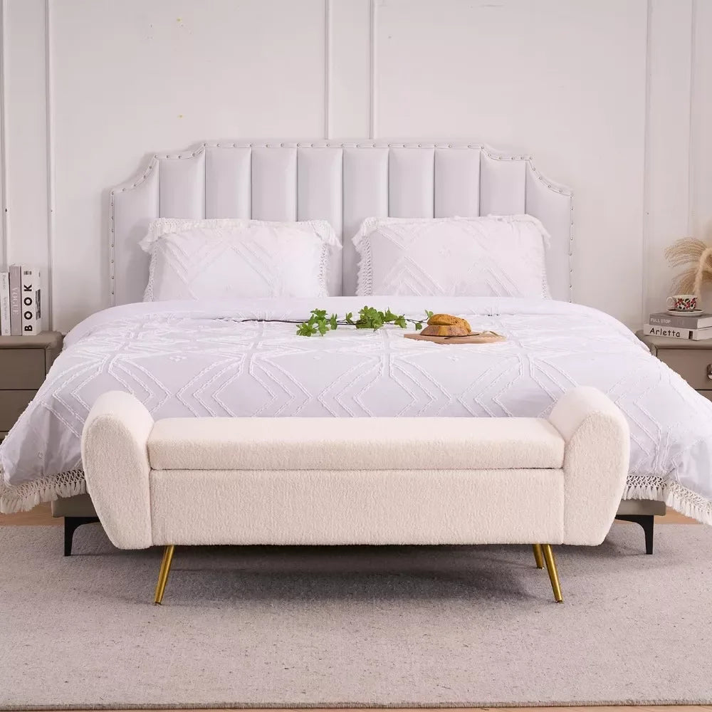 Extra Long Storage Bench with Gold Legs for King Size Bed – Upholstered Ottoman Bench with Arms - DSARD - DSARD