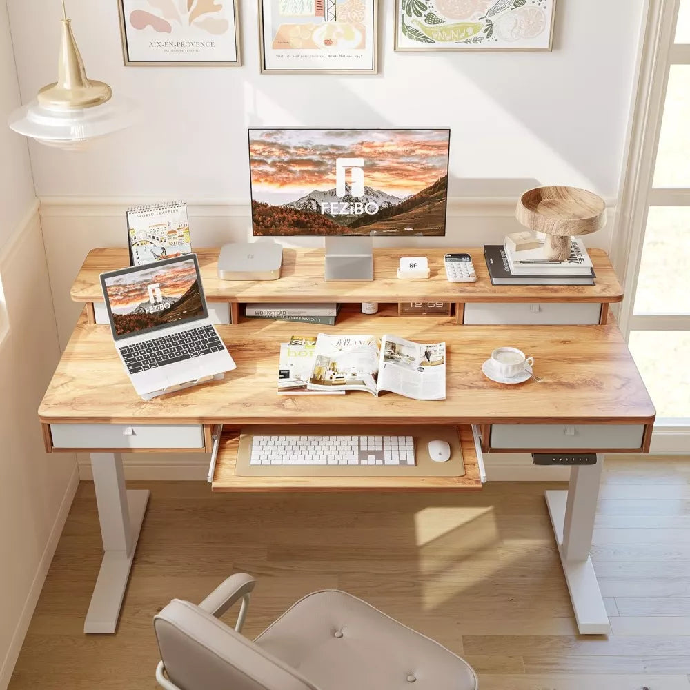 Height Adjustable Electric Standing Desk with Drawers and Keyboard Tray - DSARD