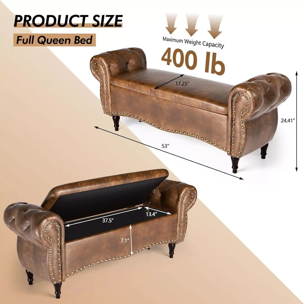 53″ Tufted Storage Ottoman Bench with Arms and Nailhead Trim for Bedroom - DSARD - DSARD