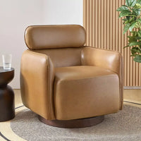 Genuine Leather Swivel Rocker Chair with Adjustable Headrest for Living Room - DSARD