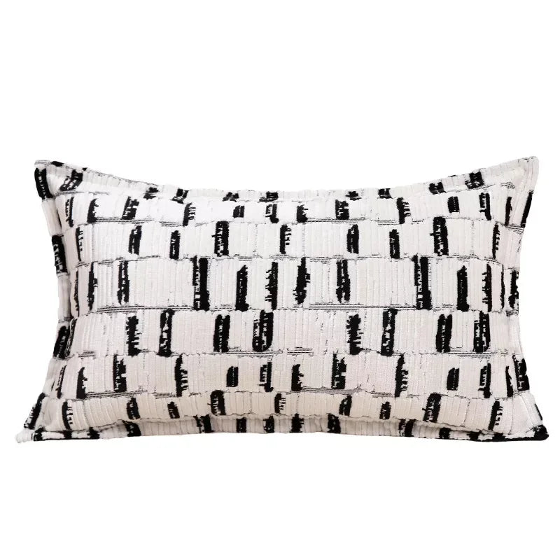 Black and White Plaid Plush Cushion Cover 18x18in Decorative Pillow Case - DSARD