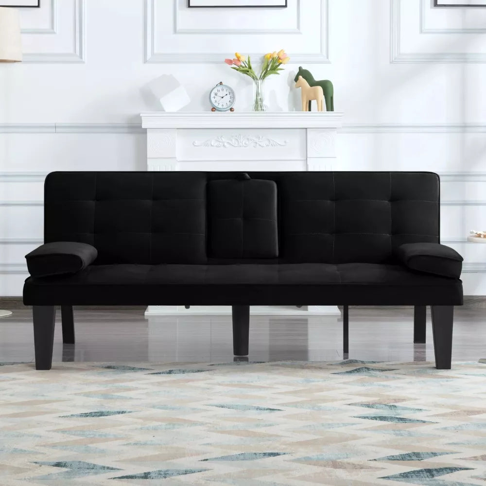 Velvet Futon Sleeper Sofa Bed with Cup Holders and Adjustable Backrest - DSARD