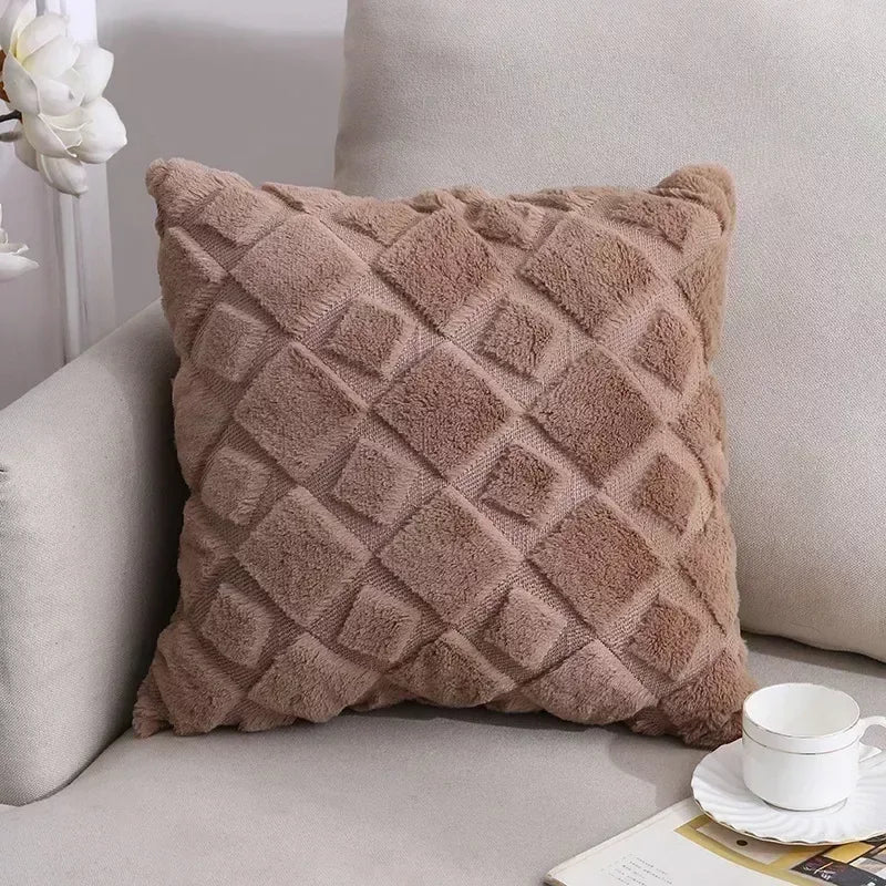 2-Piece Solid Color Plush Pillowcase Set with 3D Wave Pattern – 45x45cm