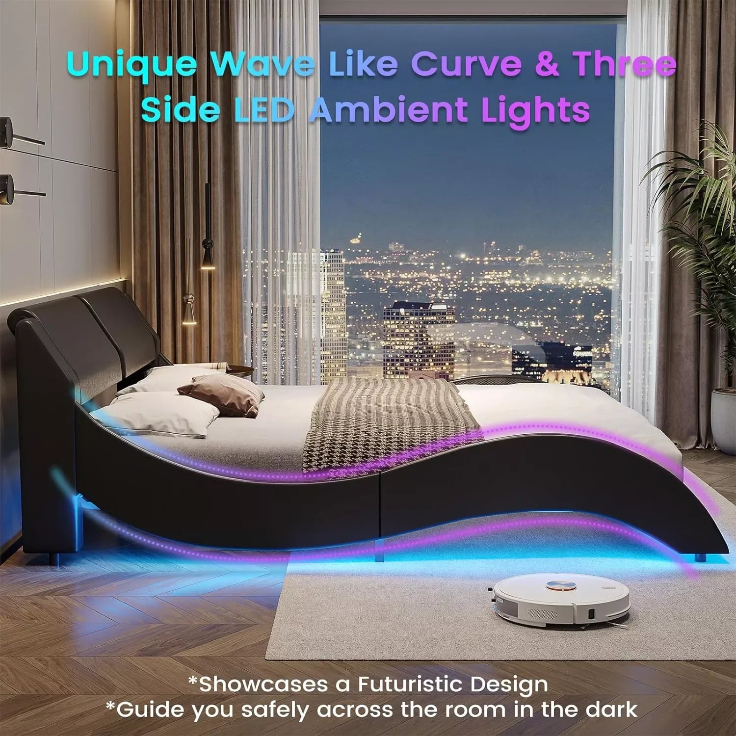 California King Platform Bed Frame with LED Lights & USB Ports - DSARD - DSARD