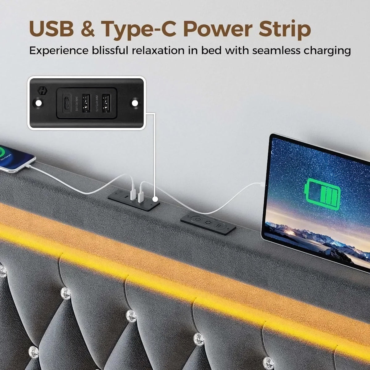 Luxury Grey LED Full Bed Frame - DSARD