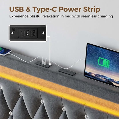 Luxury Grey LED Full Bed Frame - DSARD